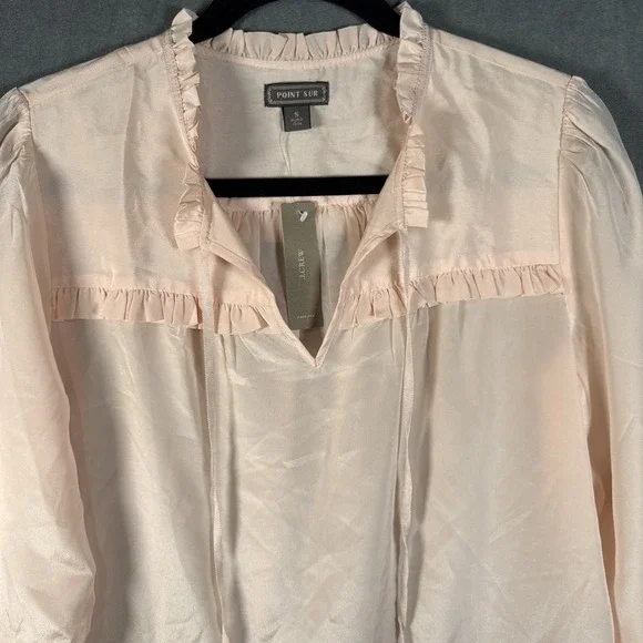 Point Sur J Crew Blouse Women's Pink Silk Peasant Ruffle Long Sleeve Sz S NWT - Picture 3 of 10